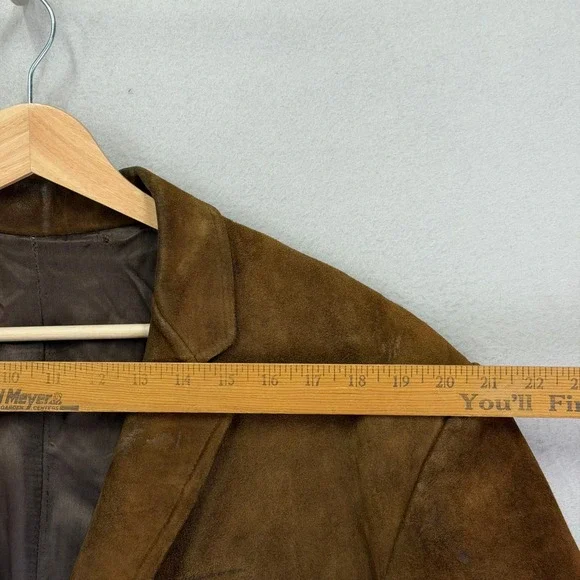 Vintage 70s Suede Leather Blazer Jacket Mens 46 Brown Western Heavy 3-Button